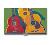 VFKLT Color Acoustic And Guitars Business Card Holder Pocket Slim Portable Metal Business Card Case Business Card Organizer Credit Card Wallet Multi Card Case for Men Women Travel Office, silver, One