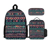 VFKLT Colorful Aztec Pattern Backpack with Lunch Box Pencil Case 3 Piece Set Travel Bag Casual Daypack Laptop Backpack, White, One Size, Travel Backpacks