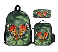 VFKLT Colorful Butterfly Backpack with Lunch Box Pencil Case 3 Piece Set Travel Bag Casual Daypack Laptop Backpack, White, One Size, Travel Backpacks