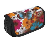 VFKLT Colorful Flower Butterfly Pencil Case Double Layer Pencil Pouch Large Capacity Pencil Bag Double Zipper Portable Pen Case Makeup Bag for Men Women Travel Business Office