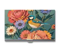VFKLT Colorful Flowers And Bird Business Card Holder Pocket Slim Portable Metal Business Card Case Business Card Organizer Credit Card Wallet Multi Card Case for Men Women Travel Office, silver, One