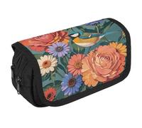 VFKLT Colorful Flowers And Bird Pencil Case Double Layer Pencil Pouch Large Capacity Pencil Bag Double Zipper Portable Pen Case Makeup Bag for Men Women Travel Business Office