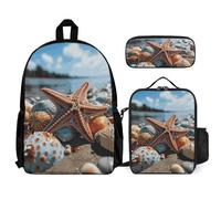 VFKLT Colorful Starfish on The Beach Backpack with Lunch Box Pencil Case 3 Piece Set Travel Bag Casual Daypack Laptop Backpack, White, One Size, Travel Backpacks