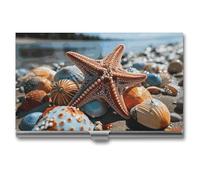 VFKLT Colorful Starfish on The Beach Business Card Holder Pocket Slim Portable Metal Business Card Case Business Card Organizer Credit Card Wallet Multi Card Case for Men Women Travel Office, silver,