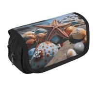 VFKLT Colorful Starfish on The Beach Pencil Case Double Layer Pencil Pouch Large Capacity Pencil Bag Double Zipper Portable Pen Case Makeup Bag for Men Women Travel Business Office