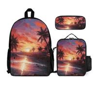 VFKLT Colorful Tropical Sunset Backpack with Lunch Box Pencil Case 3 Piece Set Travel Bag Casual Daypack Laptop Backpack, White, One Size, Travel Backpacks