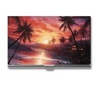 VFKLT Colorful Tropical Sunset Business Card Holder Pocket Slim Portable Metal Business Card Case Business Card Organizer Credit Card Wallet Multi Card Case for Men Women Travel Office, silver, One