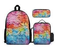 VFKLT Colorful Wall Backpack with Lunch Box Pencil Case 3 Piece Set Travel Bag Casual Daypack Laptop Backpack, White, One Size, Travel Backpacks