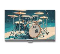 VFKLT Cool Drums Set Business Card Holder Pocket Slim Portable Metal Business Card Case Business Card Organizer Credit Card Wallet Multi Card Case for Men Women Travel Office, silver, One Size, Casual