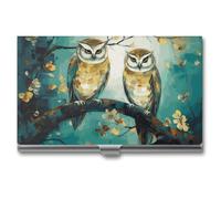 VFKLT Couple Owl Perch Tree Business Card Holder Pocket Slim Portable Metal Business Card Case Business Card Organizer Credit Card Wallet Multi Card Case for Men Women Travel Office, silver, One Size,