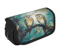 VFKLT Couple Owl Perch Tree Pencil Case Double Layer Pencil Pouch Large Capacity Pencil Bag Double Zipper Portable Pen Case Makeup Bag for Men Women Travel Business Office