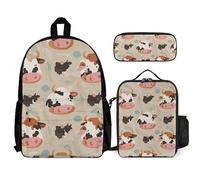 VFKLT Cow Print Backpack with Lunch Box Pencil Case 3 Piece Set Travel Bag Casual Daypack Laptop Backpack, White, One Size, Travel Backpacks