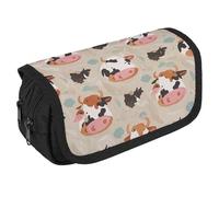 VFKLT Cow Print Pencil Case Double Layer Pencil Pouch Large Capacity Pencil Bag Double Zipper Portable Pen Case Makeup Bag for Men Women Travel Business Office