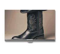 VFKLT Cowboy Black Hat Western Boots Business Card Holder Pocket Slim Portable Metal Business Card Case Business Card Organizer Credit Card Wallet Multi Card Case for Men Women Travel Office, silver,