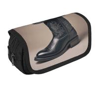 VFKLT Cowboy Black Hat Western Boots Pencil Case Double Layer Pencil Pouch Large Capacity Pencil Bag Double Zipper Portable Pen Case Makeup Bag for Men Women Travel Business Office