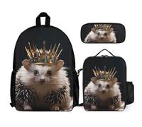 VFKLT Crown with Hedgehog Backpack with Lunch Box Pencil Case 3 Piece Set Travel Bag Casual Daypack Laptop Backpack, White, One Size, Travel Backpacks