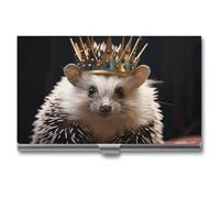 VFKLT Crown with Hedgehog Business Card Holder Pocket Slim Portable Metal Business Card Case Business Card Organizer Credit Card Wallet Multi Card Case for Men Women Travel Office, silver, One Size,