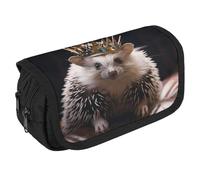 VFKLT Crown with Hedgehog Pencil Case Double Layer Pencil Pouch Large Capacity Pencil Bag Double Zipper Portable Pen Case Makeup Bag for Men Women Travel Business Office