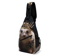 VFKLT Crown with Hedgehog Sling Bag Crossbody Shoulder Backpack Adjustable Chest Bags Travel Hiking Daypacks for Women Men, Crown With Hedgehog, 38x20cm, Daypack Backpacks