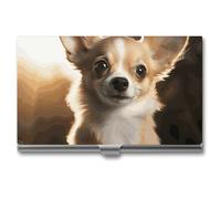 VFKLT Cute Chihuahua Business Card Holder Pocket Slim Portable Metal Business Card Case Business Card Organizer Credit Card Wallet Multi Card Case for Men Women Travel Office, silver, One Size, Casual