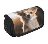VFKLT Cute Chihuahua Pencil Case Double Layer Pencil Pouch Large Capacity Pencil Bag Double Zipper Portable Pen Case Makeup Bag for Men Women Travel Business Office