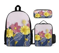 VFKLT Cute Decorative Flowers Backpack with Lunch Box Pencil Case 3 Piece Set Travel Bag Casual Daypack Laptop Backpack, White, One Size, Travel Backpacks