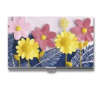 VFKLT Cute Decorative Flowers Business Card Holder Pocket Slim Portable Metal Business Card Case Business Card Organizer Credit Card Wallet Multi Card Case for Men Women Travel Office, silver, One