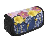 VFKLT Cute Decorative Flowers Pencil Case Double Layer Pencil Pouch Large Capacity Pencil Bag Double Zipper Portable Pen Case Makeup Bag for Men Women Travel Business Office