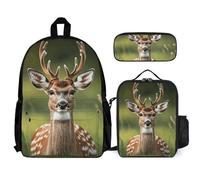 VFKLT Cute Deer Backpack with Lunch Box Pencil Case 3 Piece Set Travel Bag Casual Daypack Laptop Backpack, White, One Size, Travel Backpacks