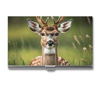 VFKLT Cute Deer Business Card Holder Pocket Slim Portable Metal Business Card Case Business Card Organizer Credit Card Wallet Multi Card Case for Men Women Travel Office, silver, One Size, Casual