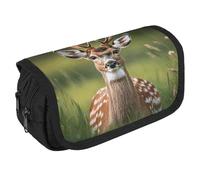 VFKLT Cute Deer Pencil Case Double Layer Pencil Pouch Large Capacity Pencil Bag Double Zipper Portable Pen Case Makeup Bag for Men Women Travel Business Office