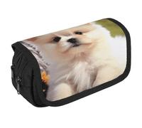 VFKLT Cute Dog Pencil Case Double Layer Pencil Pouch Large Capacity Pencil Bag Double Zipper Portable Pen Case Makeup Bag for Men Women Travel Business Office