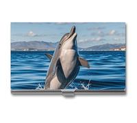 VFKLT Cute Dolphin Jumping Business Card Holder Pocket Slim Portable Metal Business Card Case Business Card Organizer Credit Card Wallet Multi Card Case for Men Women Travel Office, silver, One Size,