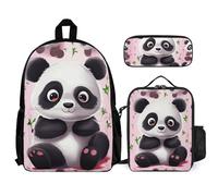 VFKLT Cute Panda Backpack with Lunch Box Pencil Case 3 Piece Set Travel Bag Casual Daypack Laptop Backpack, White, One Size, Travel Backpacks
