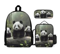 VFKLT Cute Panda Backpack with Lunch Box Pencil Case 3 Piece Set Travel Bag Casual Daypack Laptop Backpack, White, One Size, Travel Backpacks