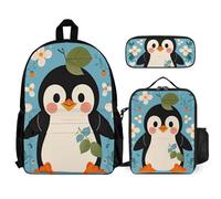 VFKLT Cute Penguin Print Backpack with Lunch Box Pencil Case 3 Piece Set Travel Bag Casual Daypack Laptop Backpack, White, One Size, Travel Backpacks