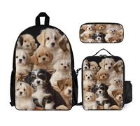 VFKLT Cute Pet Dogs Backpack with Lunch Box Pencil Case 3 Piece Set Travel Bag Casual Daypack Laptop Backpack, White, One Size, Travel Backpacks