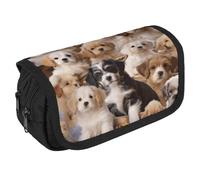 VFKLT Cute Pet Dogs Pencil Case Double Layer Pencil Pouch Large Capacity Pencil Bag Double Zipper Portable Pen Case Makeup Bag for Men Women Travel Business Office