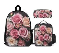 VFKLT Cute Rose Mix Leopard Backpack with Lunch Box Pencil Case 3 Piece Set Travel Bag Casual Daypack Laptop Backpack, White, One Size, Travel Backpacks