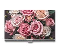 VFKLT Cute Rose Mix Leopard Business Card Holder Pocket Slim Portable Metal Business Card Case Business Card Organizer Credit Card Wallet Multi Card Case for Men Women Travel Office, silver, One Size,
