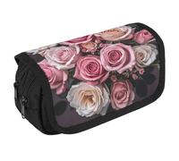 VFKLT Cute Rose Mix Leopard Pencil Case Double Layer Pencil Pouch Large Capacity Pencil Bag Double Zipper Portable Pen Case Makeup Bag for Men Women Travel Business Office