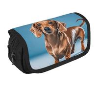 VFKLT Dachshund Weiner Pet Dog Pencil Case Double Layer Pencil Pouch Large Capacity Pencil Bag Double Zipper Portable Pen Case Makeup Bag for Men Women Travel Business Office