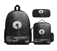 VFKLT Dandelion Black And White Backpack with Lunch Box Pencil Case 3 Piece Set Travel Bag Casual Daypack Laptop Backpack, White, One Size, Travel Backpacks