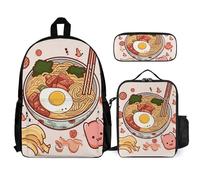 VFKLT Delicious Sweet Ramen Backpack with Lunch Box Pencil Case 3 Piece Set Travel Bag Casual Daypack Laptop Backpack, White, One Size, Travel Backpacks