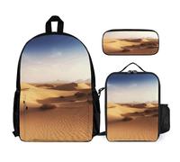 VFKLT Desert Landscape Backpack with Lunch Box Pencil Case 3 Piece Set Travel Bag Casual Daypack Laptop Backpack, White, One Size, Travel Backpacks
