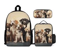 VFKLT Dogs Happy Party Backpack with Lunch Box Pencil Case 3 Piece Set Travel Bag Casual Daypack Laptop Backpack, White, One Size, Travel Backpacks