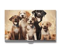 VFKLT Dogs Happy Party Business Card Holder Pocket Slim Portable Metal Business Card Case Business Card Organizer Credit Card Wallet Multi Card Case for Men Women Travel Office, silver, One Size,