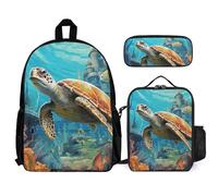 VFKLT Dolphins Sea Turtle Coral Reef Backpack with Lunch Box Pencil Case 3 Piece Set Travel Bag Casual Daypack Laptop Backpack, White, One Size, Travel Backpacks
