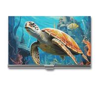 VFKLT Dolphins Sea Turtle Coral Reef Business Card Holder Pocket Slim Portable Metal Business Card Case Business Card Organizer Credit Card Wallet Multi Card Case for Men Women Travel Office, silver,