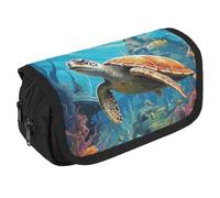VFKLT Dolphins Sea Turtle Coral Reef Pencil Case Double Layer Pencil Pouch Large Capacity Pencil Bag Double Zipper Portable Pen Case Makeup Bag for Men Women Travel Business Office